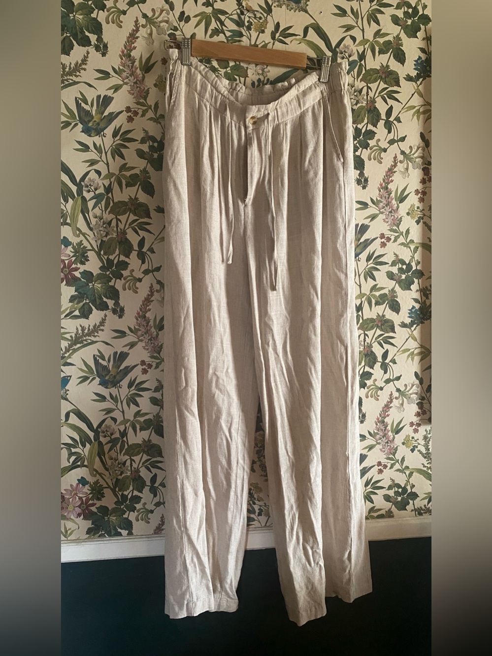 Thread & Supply Light Beige Wide-Leg Linen Trousers